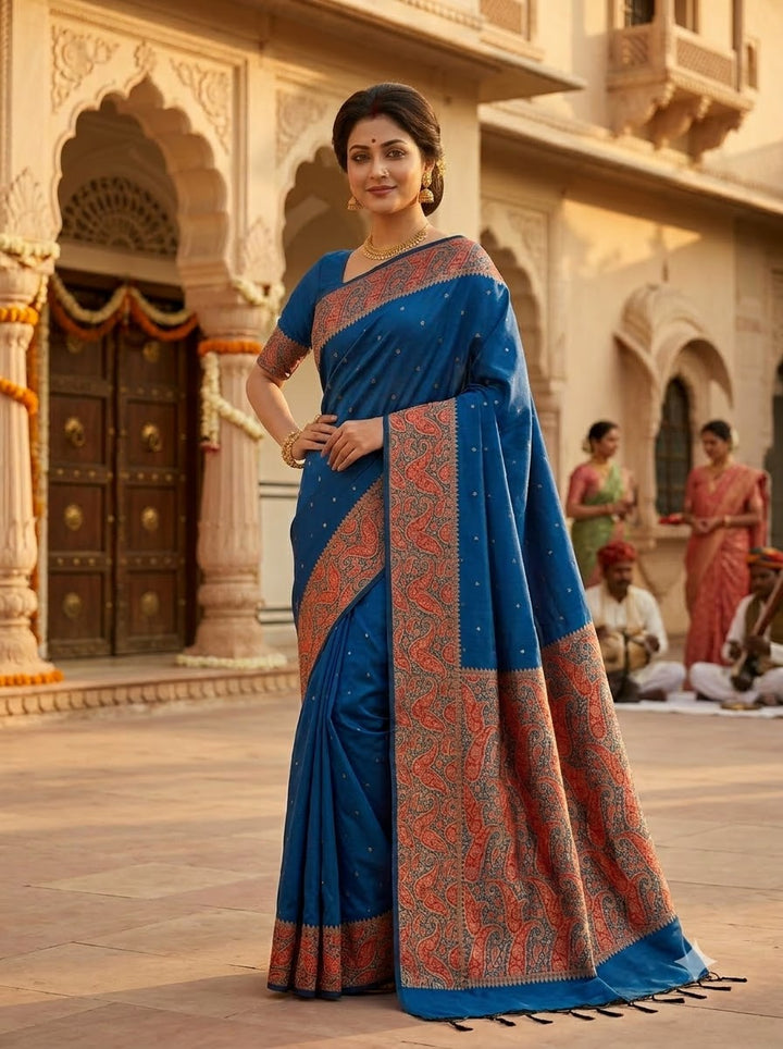 The Sovereign Scarlet Banarasi Muga Katan Silk Saree