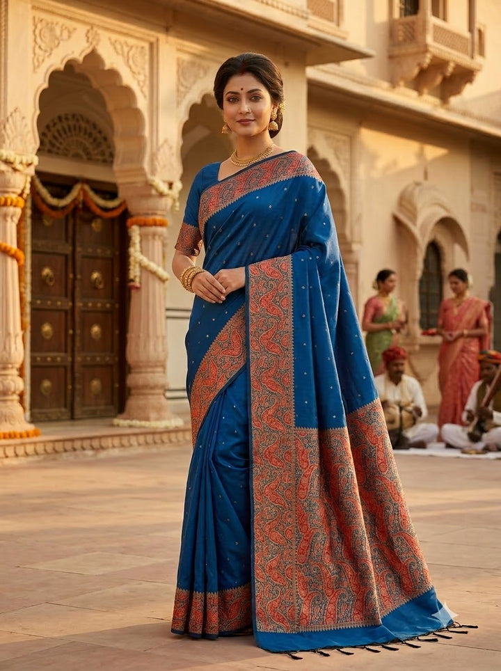 The Sovereign Scarlet Banarasi Muga Katan Silk Saree