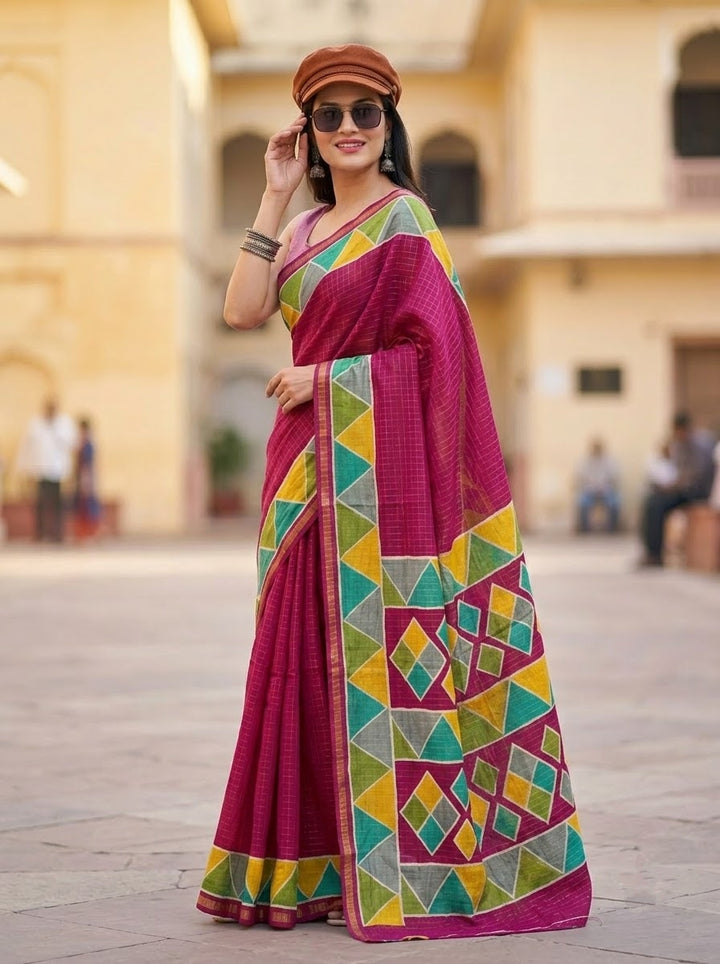 Rang Remix – Semi Matka Silk Multicolour Geometric Print Saree