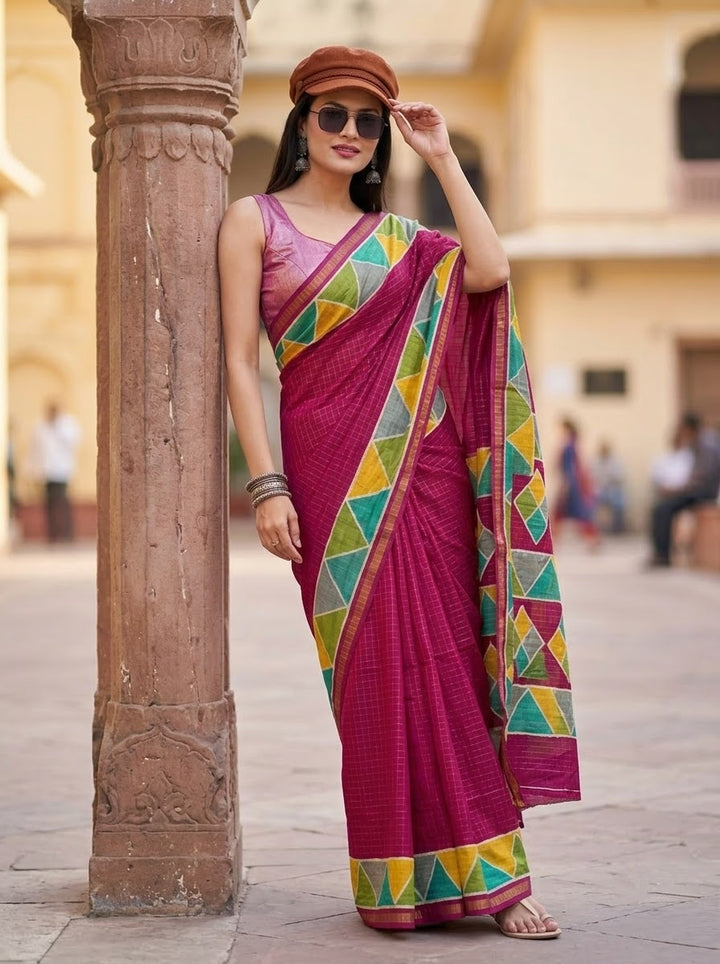 Rang Remix – Semi Matka Silk Multicolour Geometric Print Saree