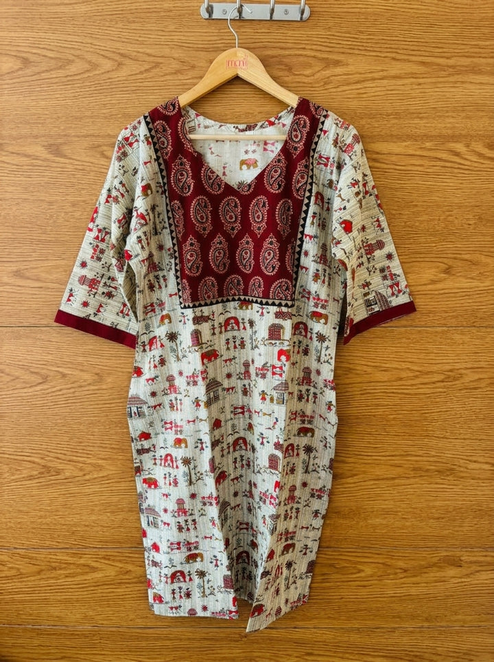 The Warli Whimsy Pure Cotton Kurti