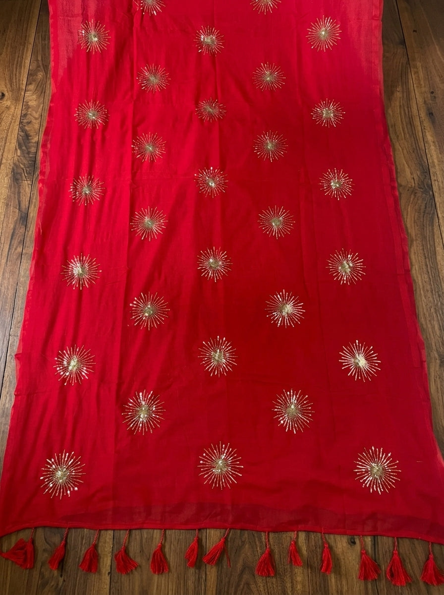 Stole My Heart Sequins Work Mul Cotton Saree