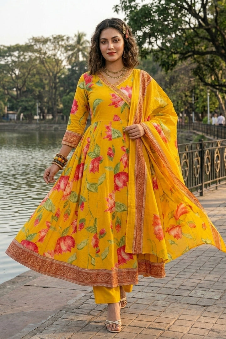 Flower Style Cotton Kurti Set