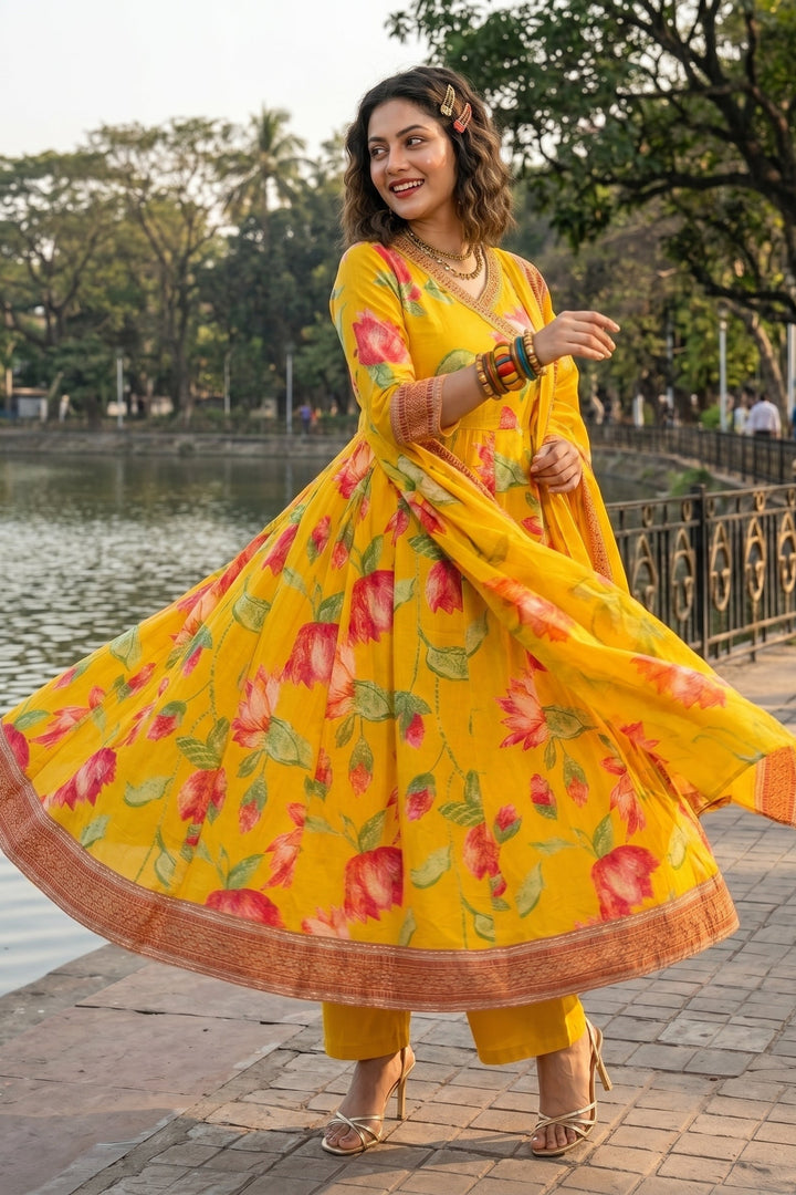 Flower Style Cotton Kurti Set