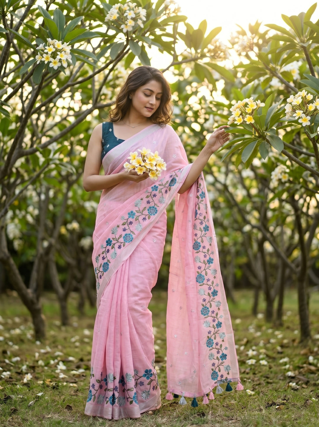 Vivid Whisper -Fancy Linen Saree