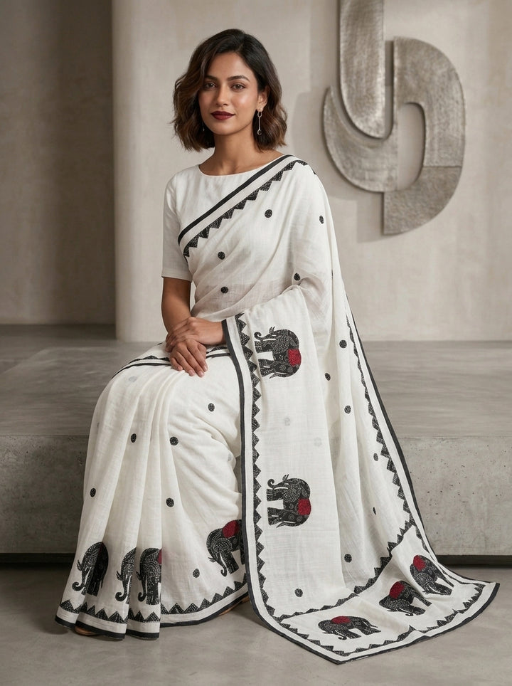 Rajhasti Khadi Linen Appliqué Work Saree