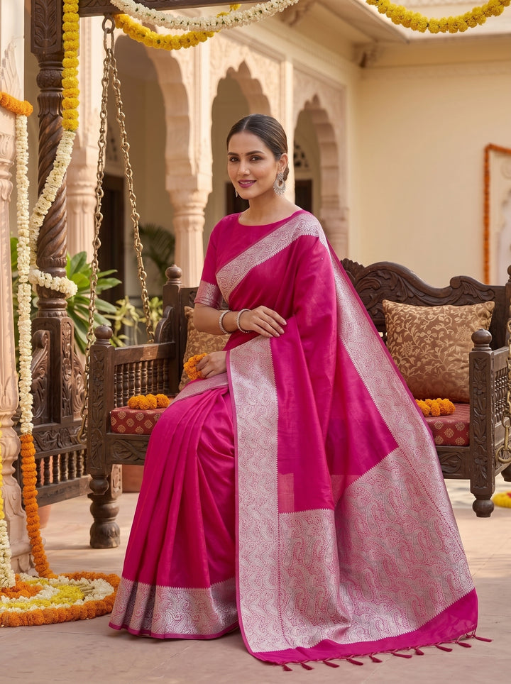 The Sovereign Scarlet Banarasi Semi Katan Silk Saree