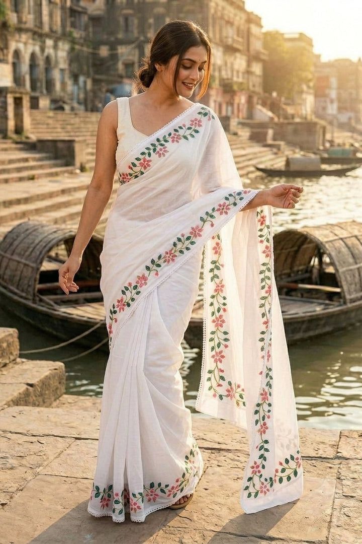 Celestial White Georgette Saree