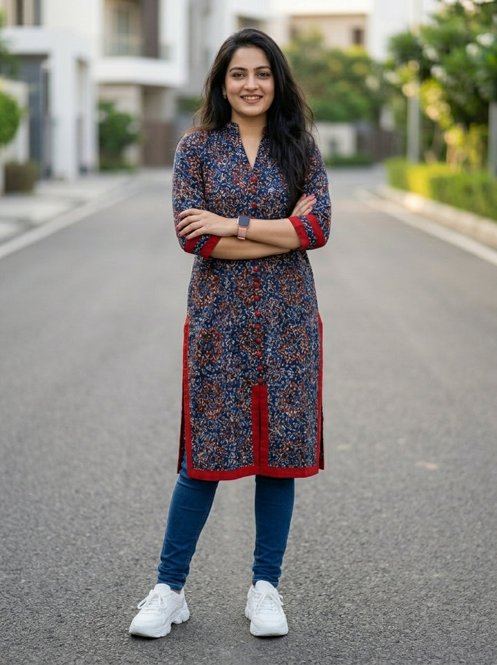 Earth Bloom-Pure Sustainable Hand Block Ajrakh Kurti