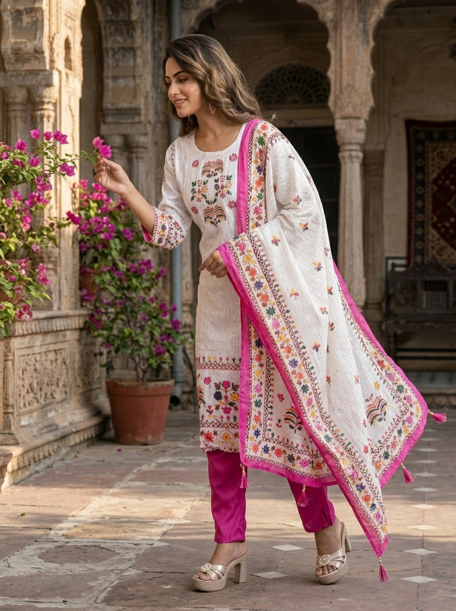 Quite White Straight Kurti Set