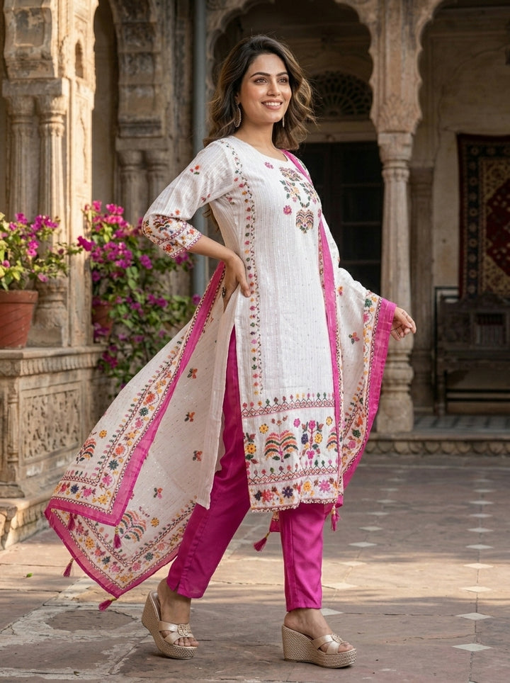 Quite White Straight Kurti Set