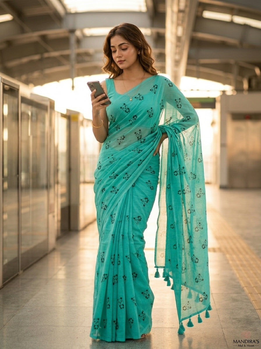 Little Panda Tale Mul Cotton Saree