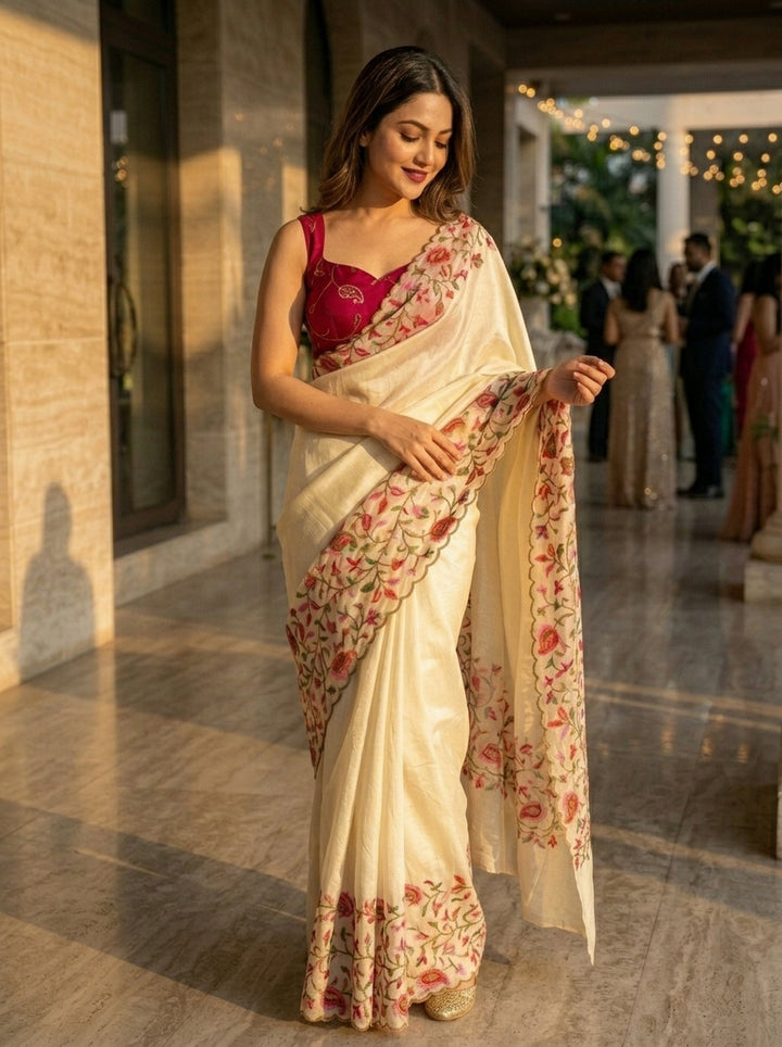 Petals Of Purity Crush Georgette Silk Saree