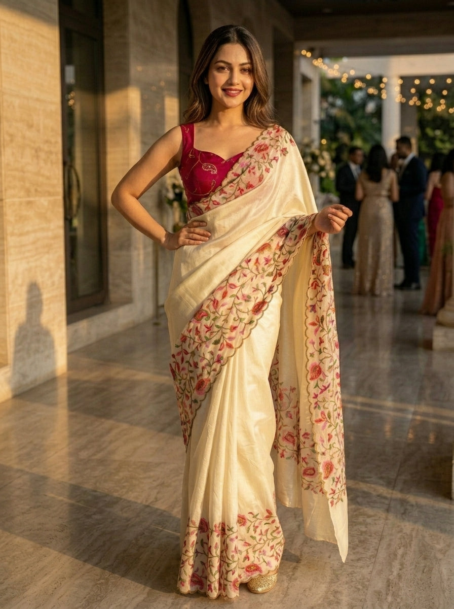 Petals Of Purity Crush Georgette Silk Saree