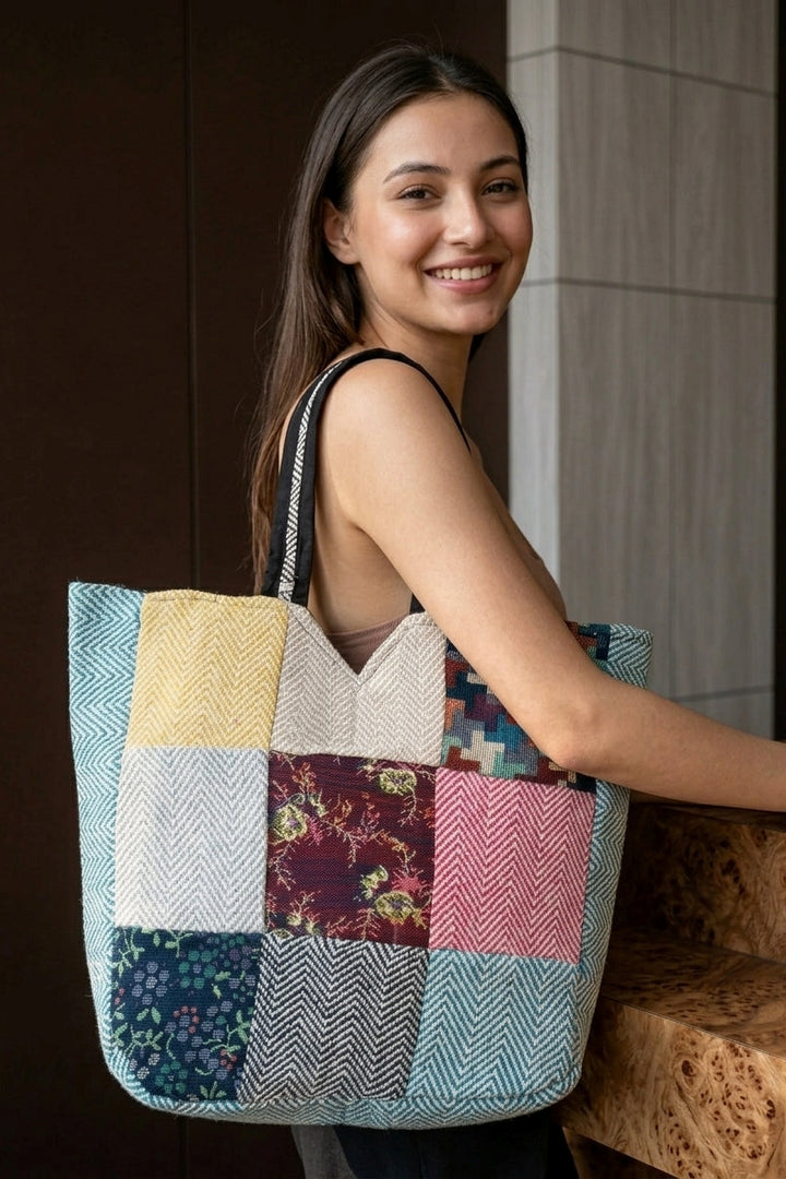 Woven Story-Patchwork Tote Bag