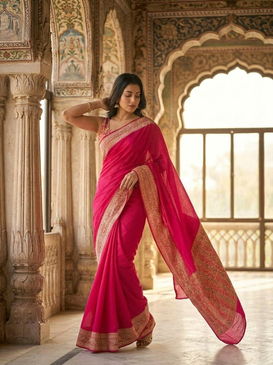 Chasing Victory Banarasi Semi Georgette Silk Saree