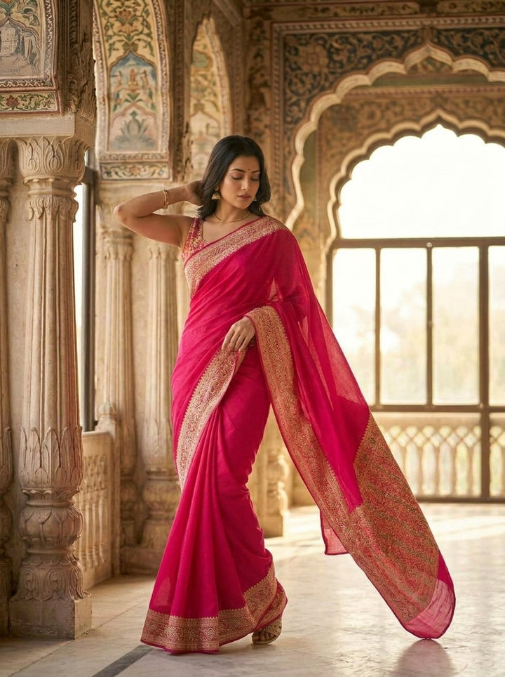 Chasing Victory Banarasi Semi Georgette Silk Saree