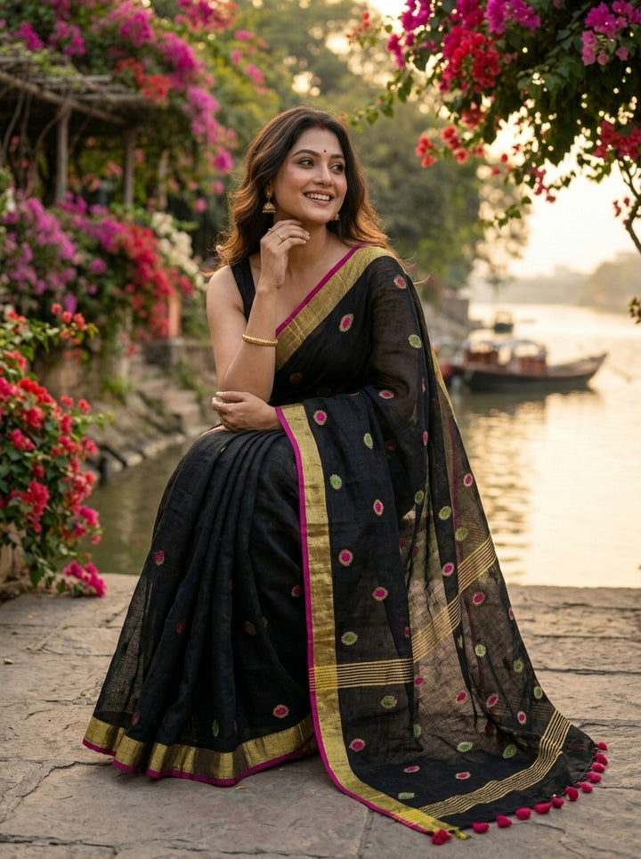 The Bengal Loom- Linen Jamdani Saree