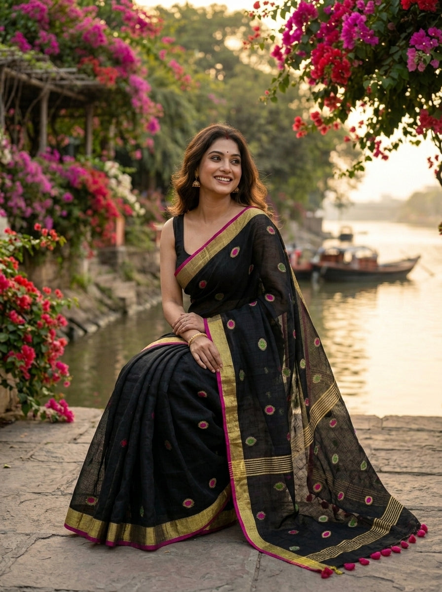 The Bengal Loom- Linen Jamdani Saree