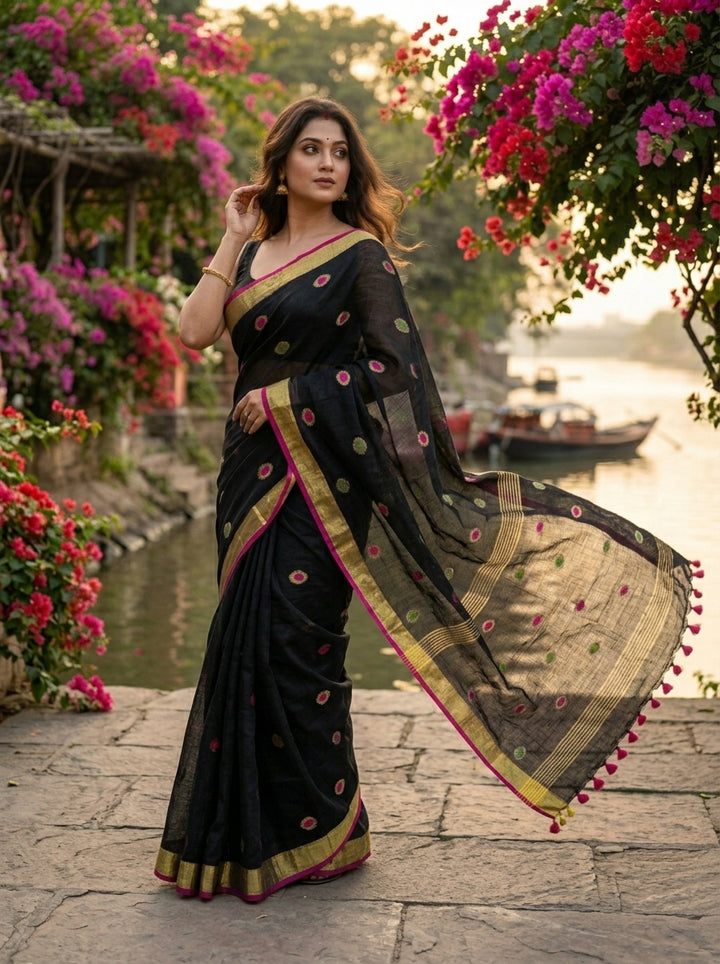 The Bengal Loom- Linen Jamdani Saree