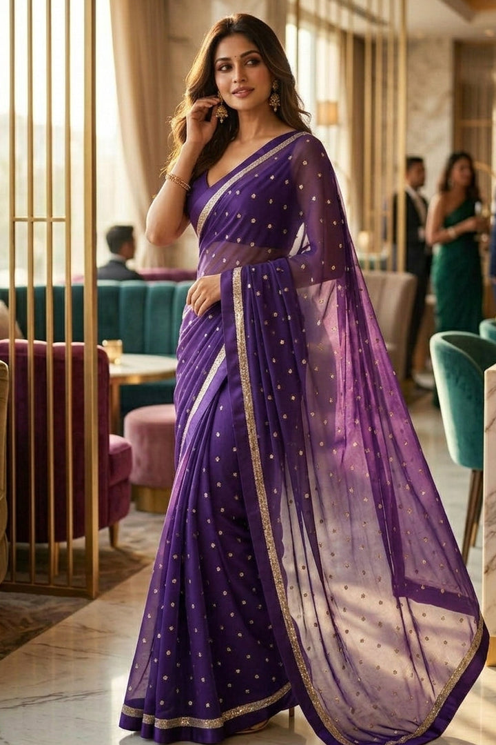 Amazing Chronicles Georgette Blue Silk Saree