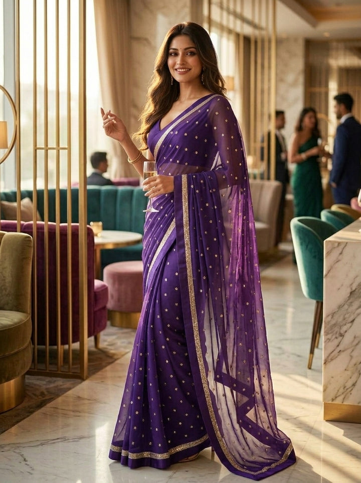 Amazing Chronicles Georgette Blue Silk Saree