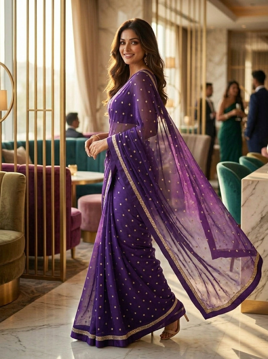 Amazing Chronicles Georgette Blue Silk Saree