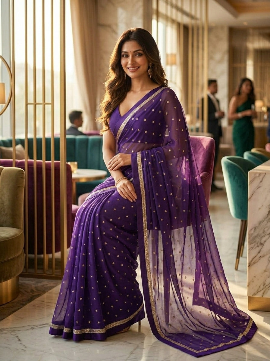 Amazing Chronicles Georgette Blue Silk Saree