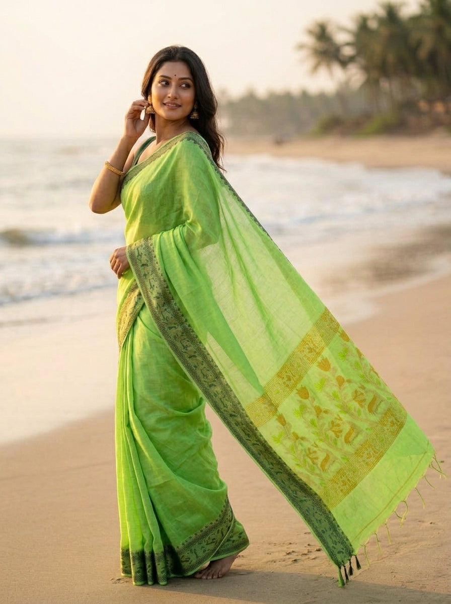 Everlasting Grace -Pure Handwoven Silk Linen Saree