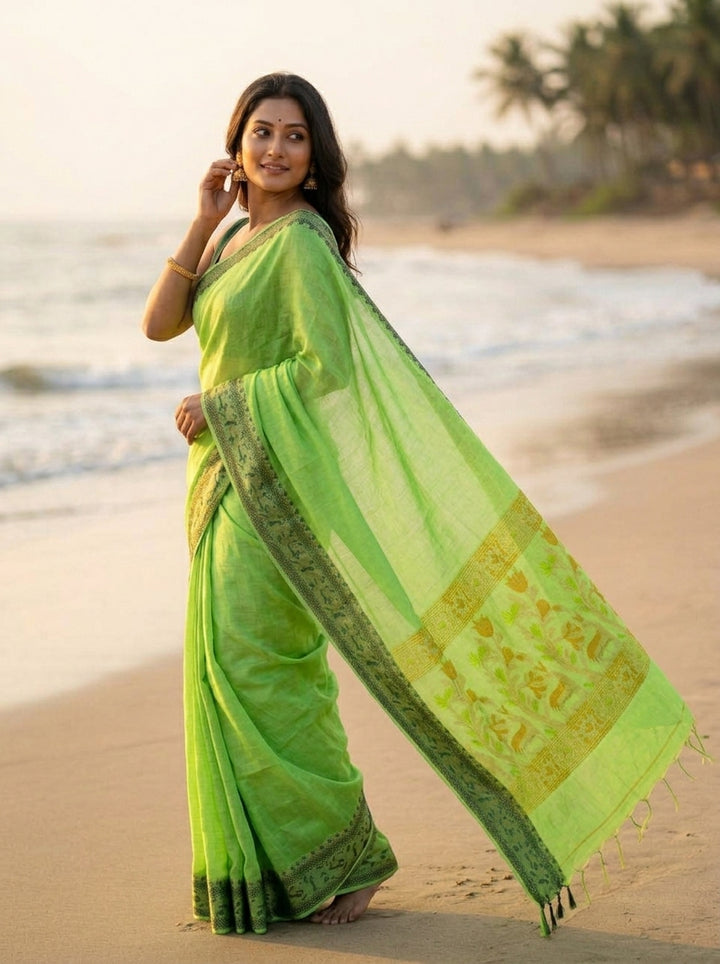 Everlasting Grace -Pure Handwoven Silk Linen Saree