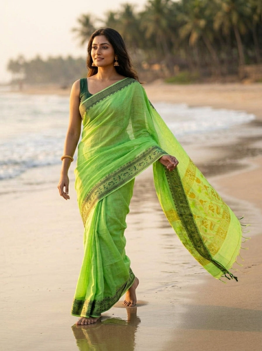 Everlasting Grace -Pure Handwoven Silk Linen Saree
