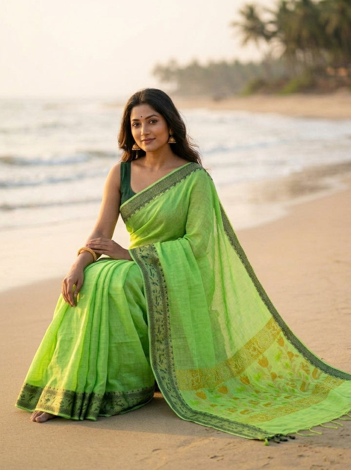 Everlasting Grace -Pure Handwoven Silk Linen Saree