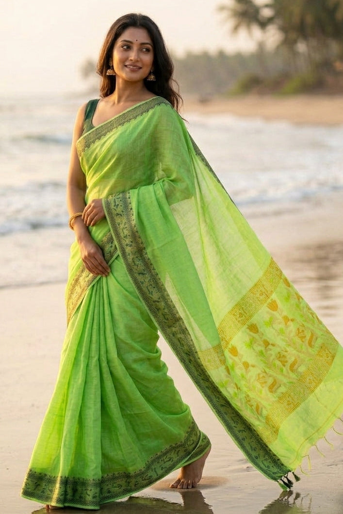 Everlasting Grace -Pure Handwoven Silk Linen Saree