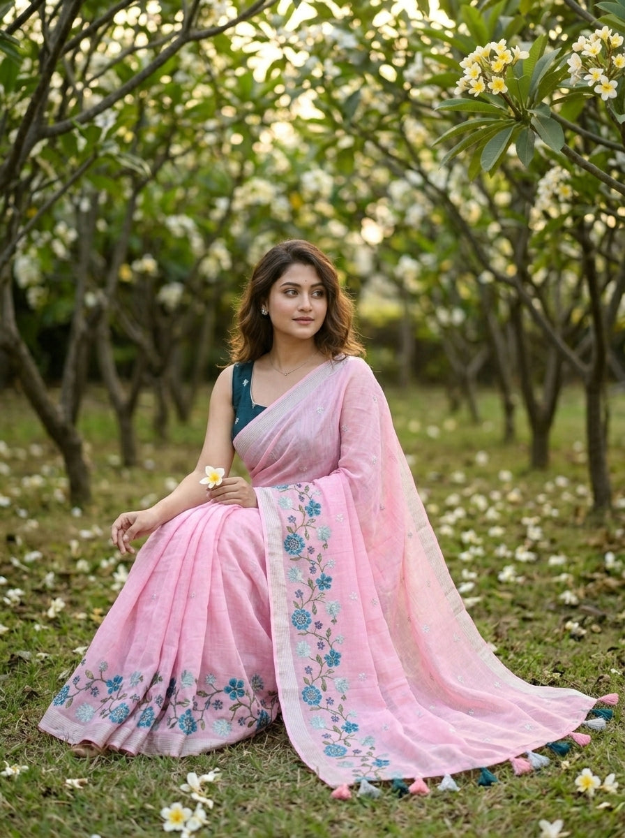 Vivid Whisper -Fancy Linen Saree