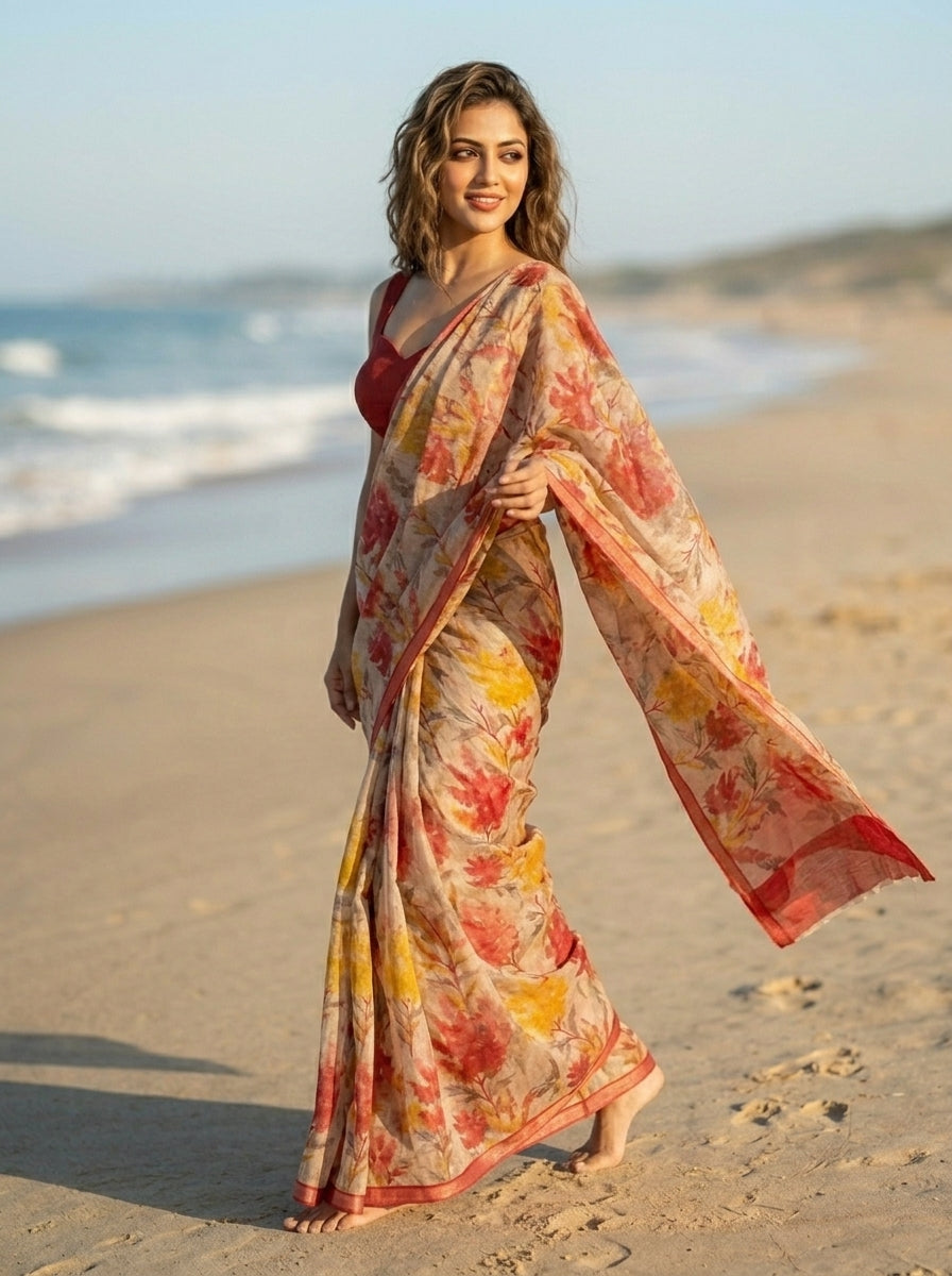 Traditional Crafts Fancy Linen Saree