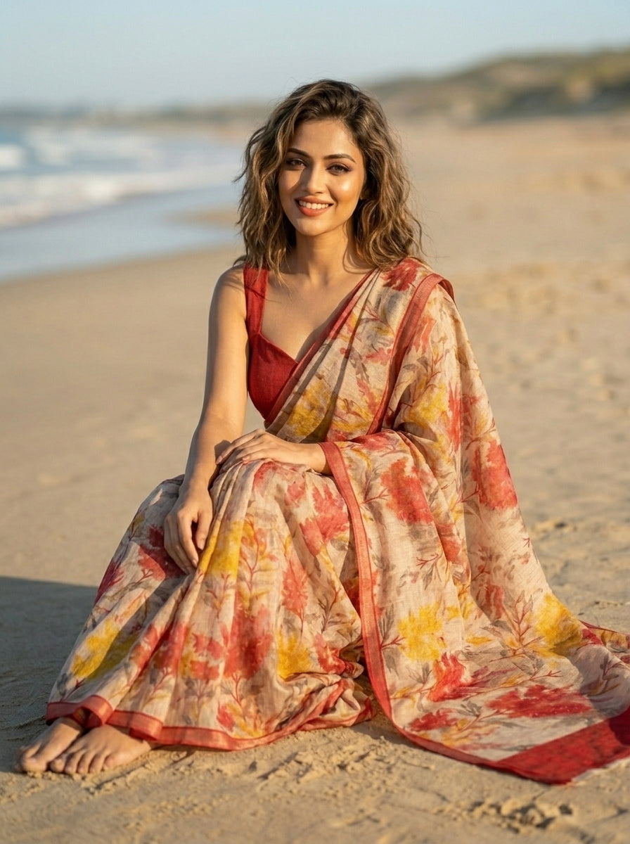 Traditional Crafts Fancy Linen Saree