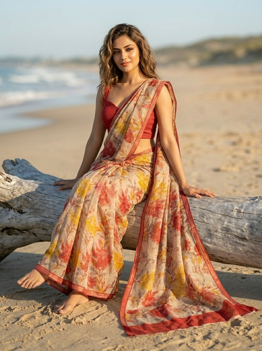 Traditional Crafts Fancy Linen Saree