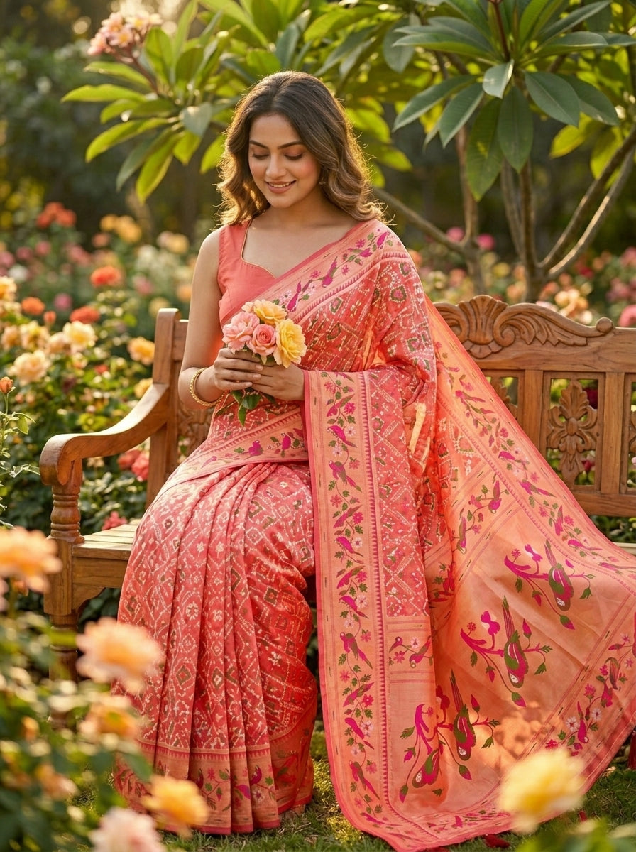 Color Collide Kanchivaram Patola Paithani Silk Saree