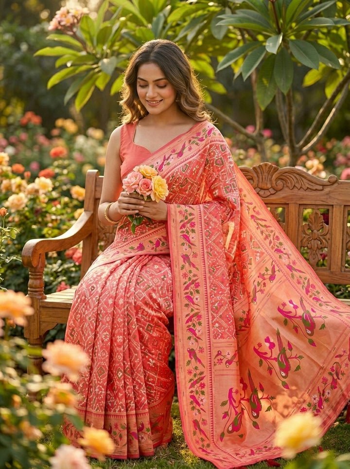 Color Collide Kanchivaram Patola Paithani Silk Saree