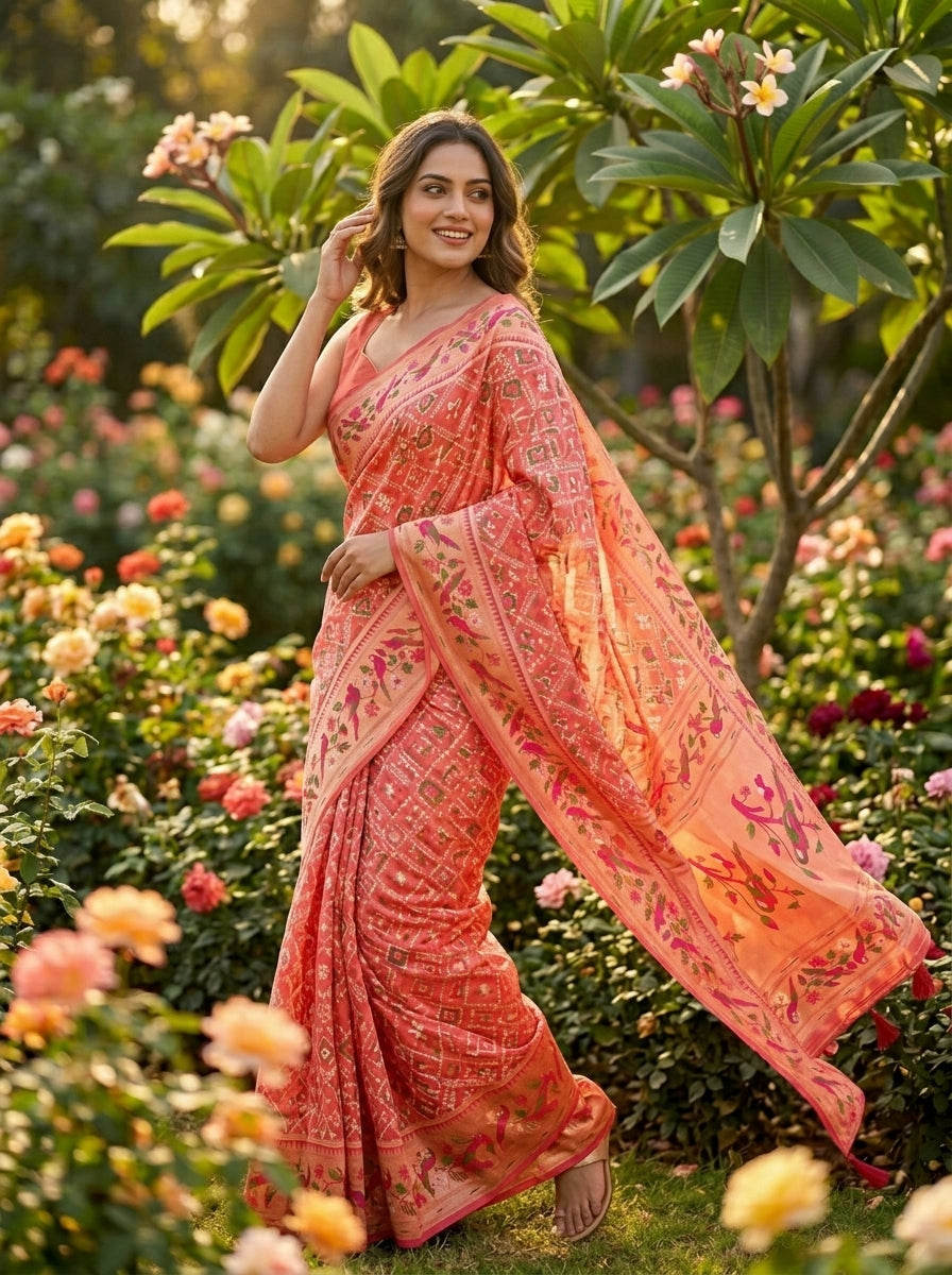 Color Collide Kanchivaram Patola Paithani Silk Saree