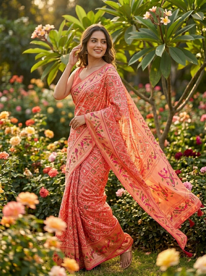 Color Collide Kanchivaram Patola Paithani Silk Saree