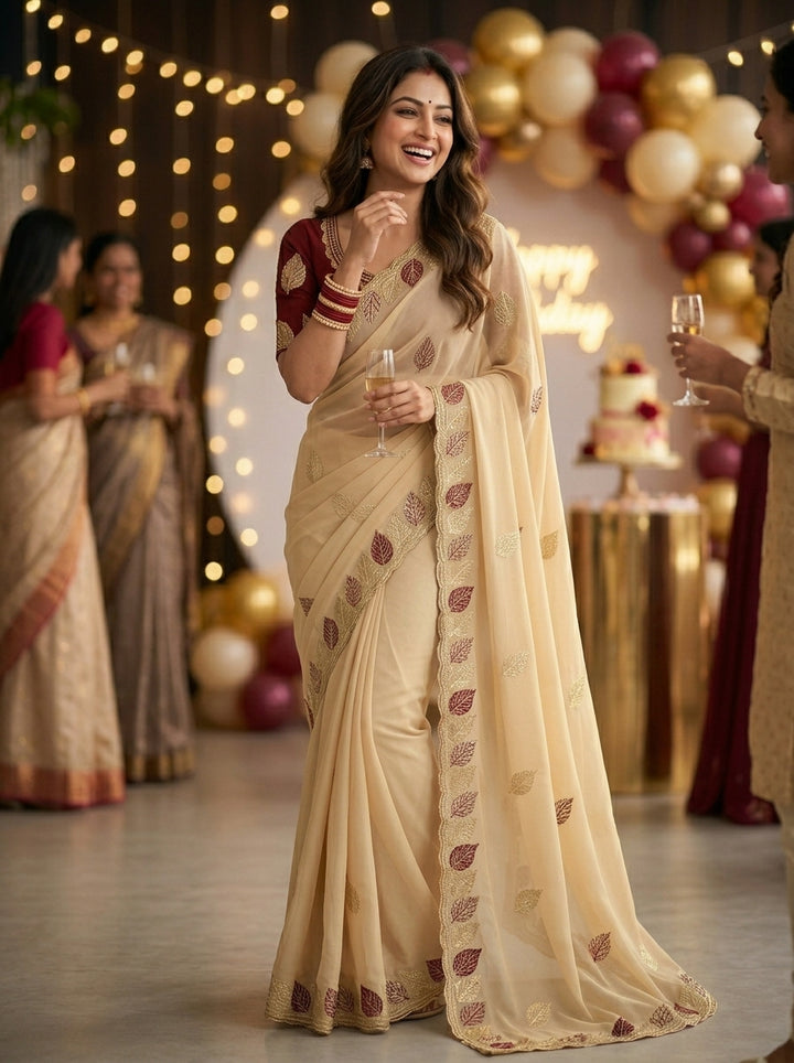 Glowfolk Designer Chiffon Embroidery Silk Saree