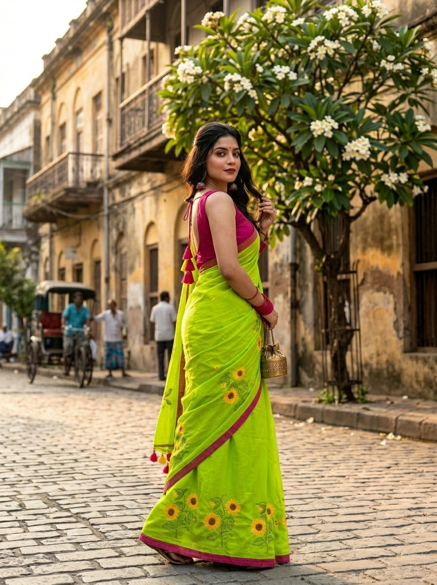 Sunflower Kiran Mul Cotton Saree