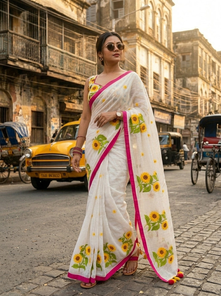 Sunflower Kiran Mul Cotton Saree