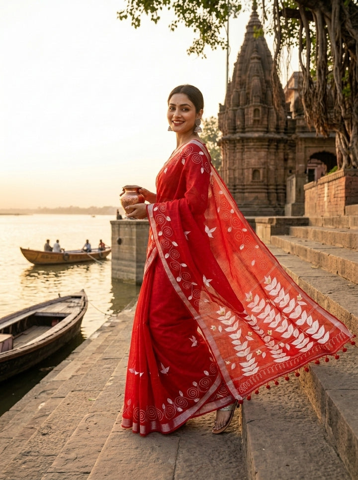 Mudrika Weave Hand Painted Cotton Saree
