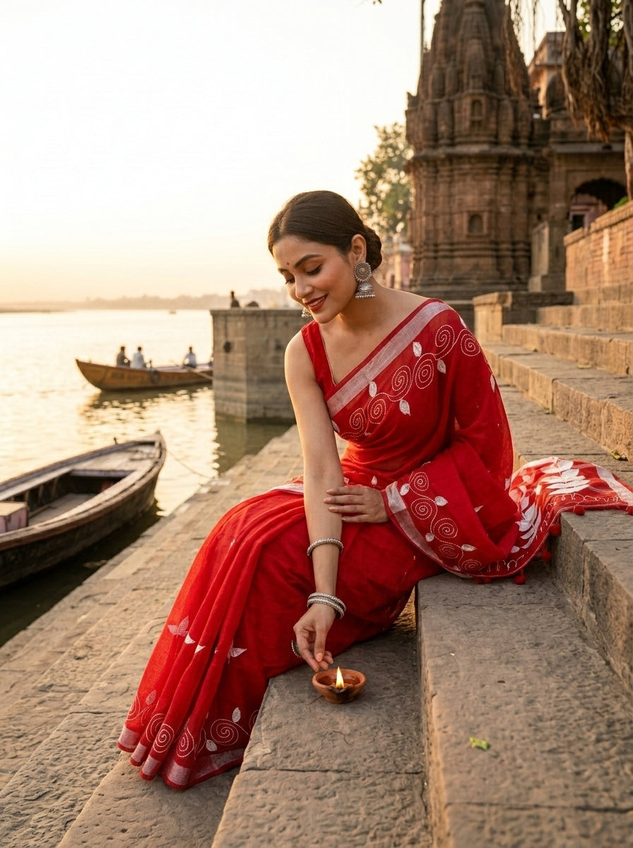 Mudrika Weave Hand Painted Cotton Saree