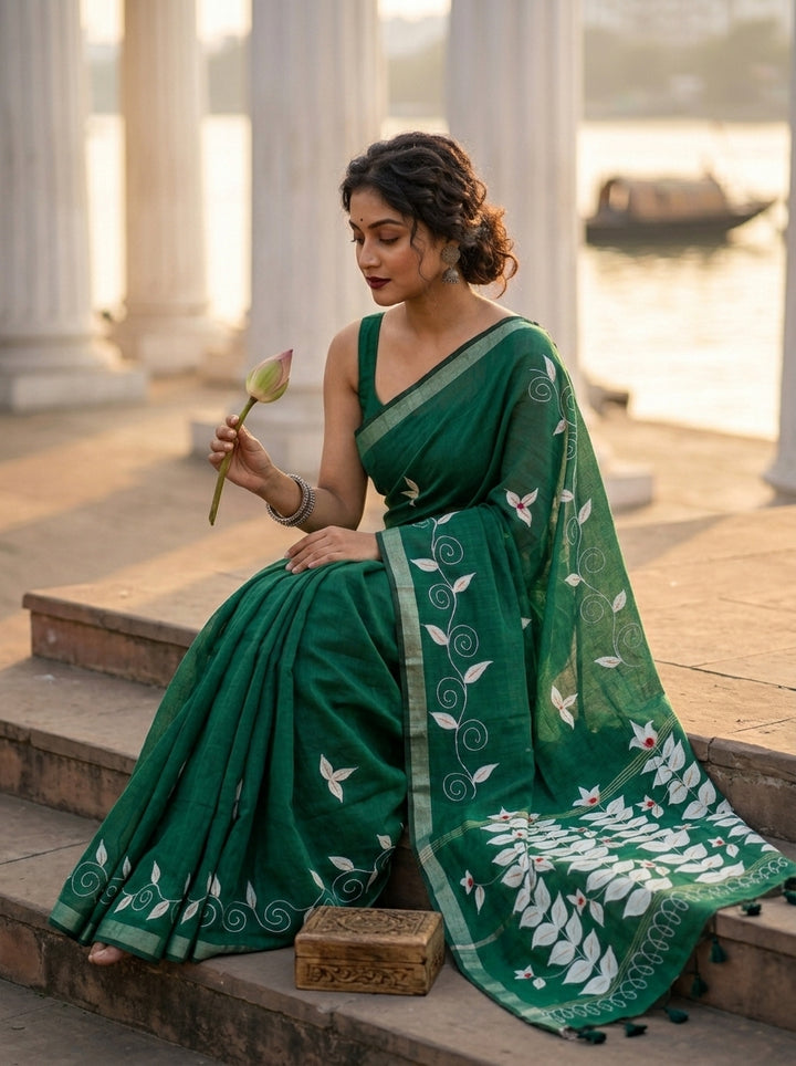 Mudrika Weave Hand Painted Cotton Saree