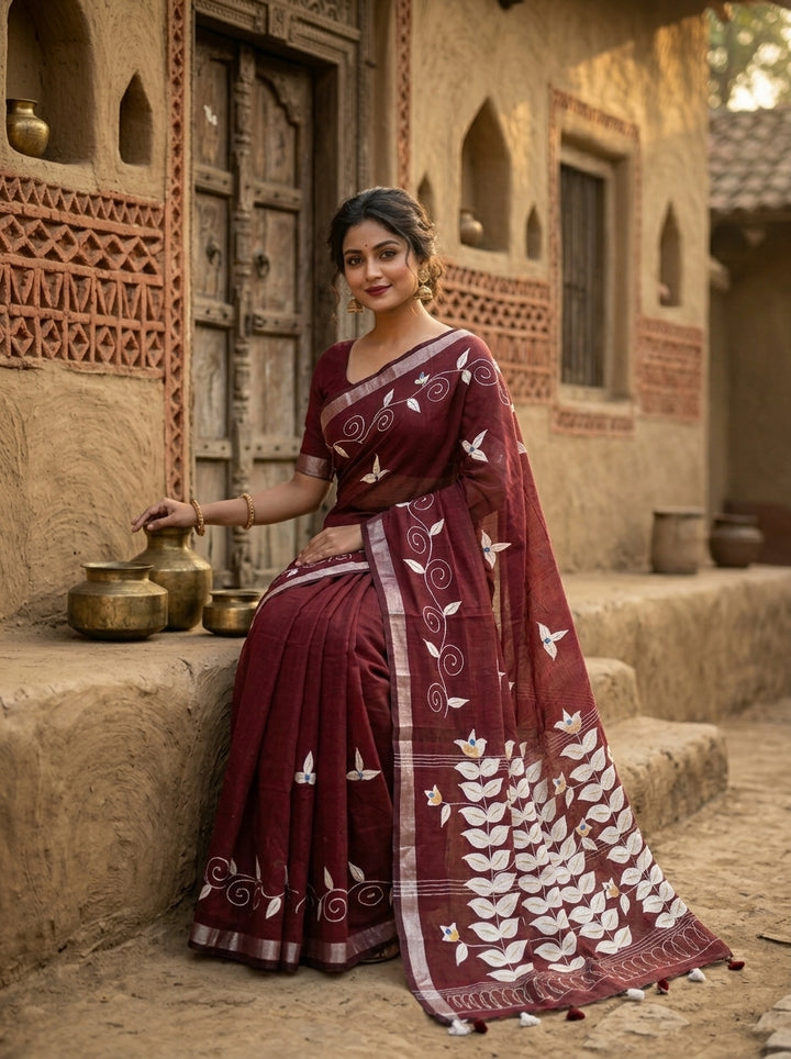 Mudrika Weave Hand Painted Cotton Saree