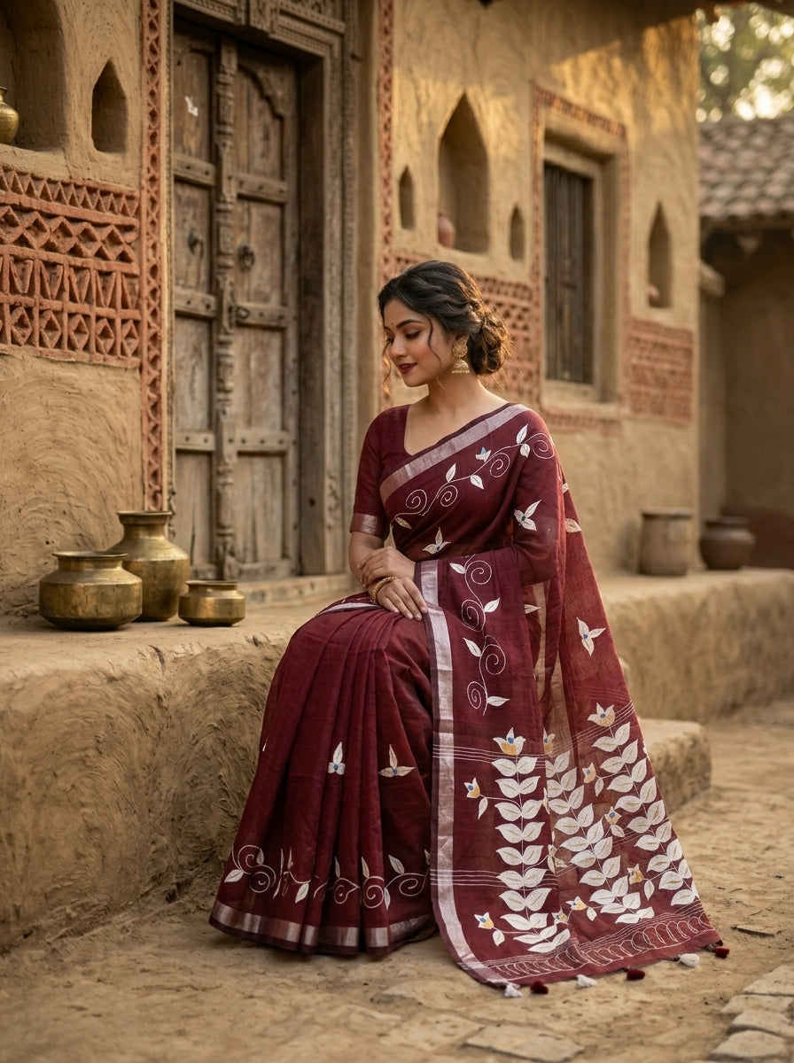 Mudrika Weave Hand Painted Cotton Saree