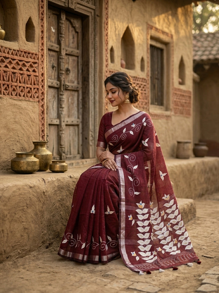 Mudrika Weave Hand Painted Cotton Saree